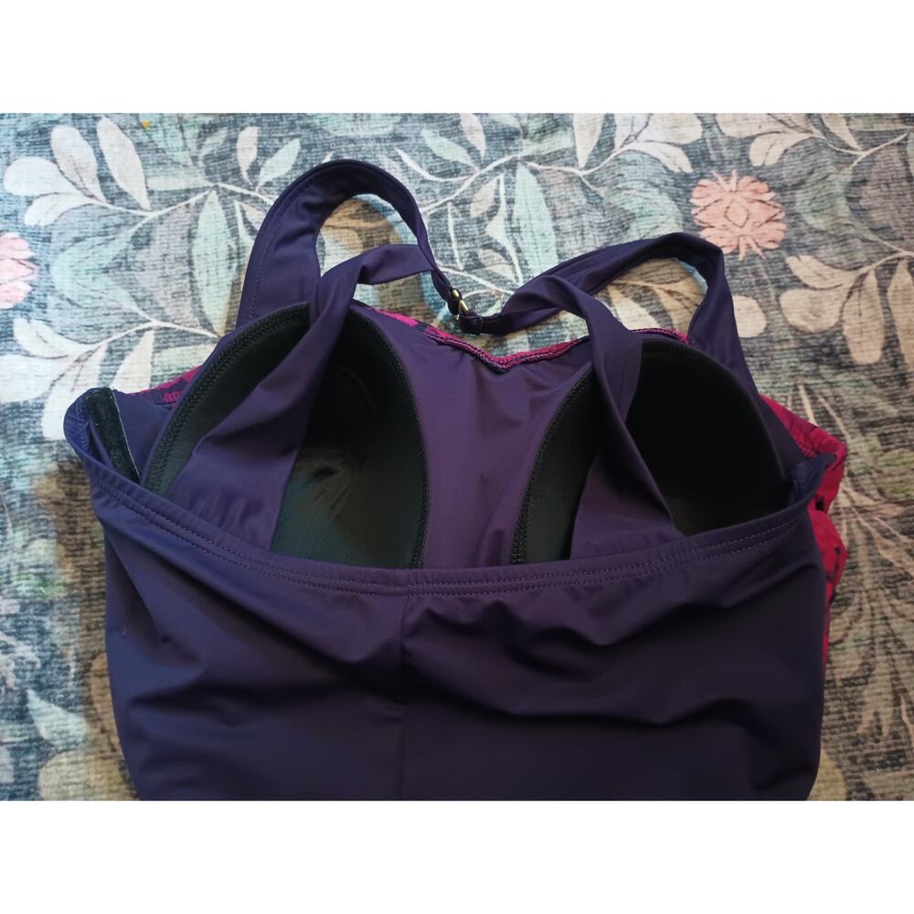 Lands End One Piece Swimsuit 16 DD Floral Skirted Wireless Bra Boned Nylon - Picture 8 of 13